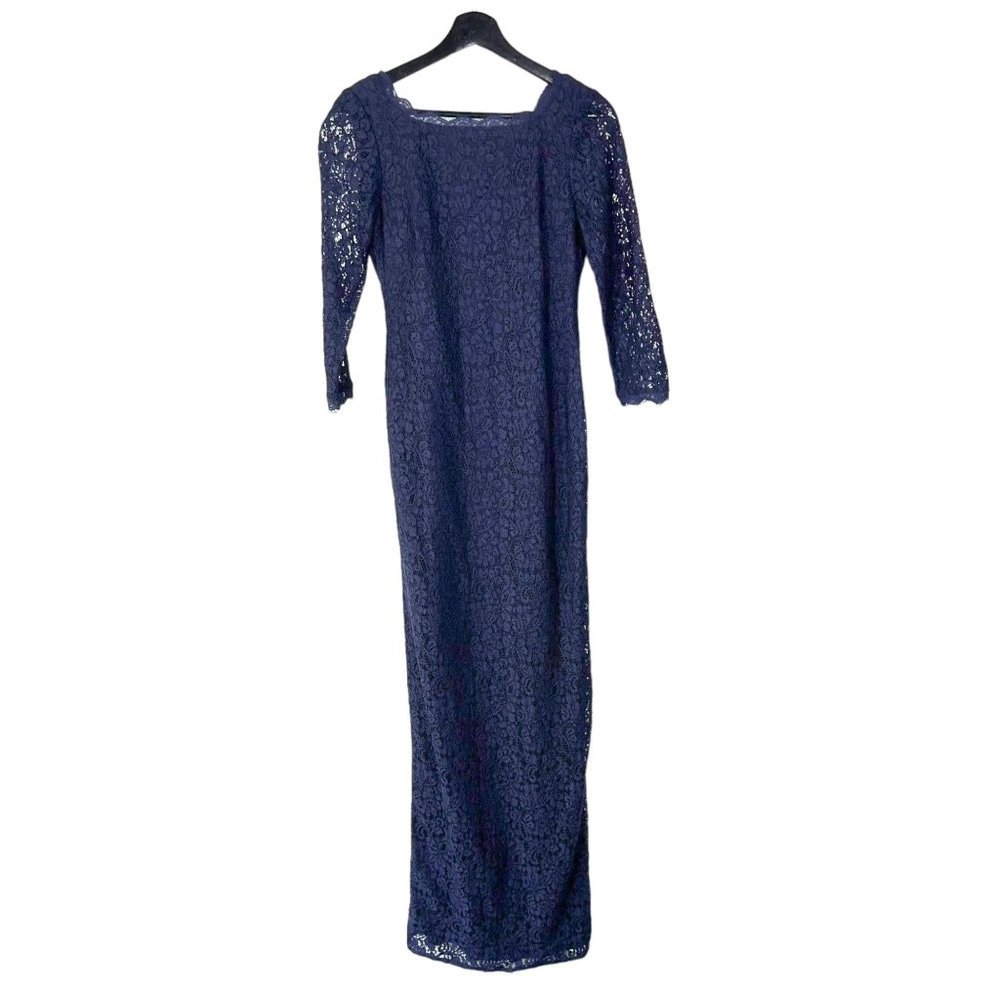 Adrianna Papell Navy Blue Long Sleeve Tapered Full Length Dress 4